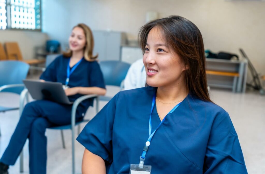 2 nurses receiving extra training at a senior living community.
